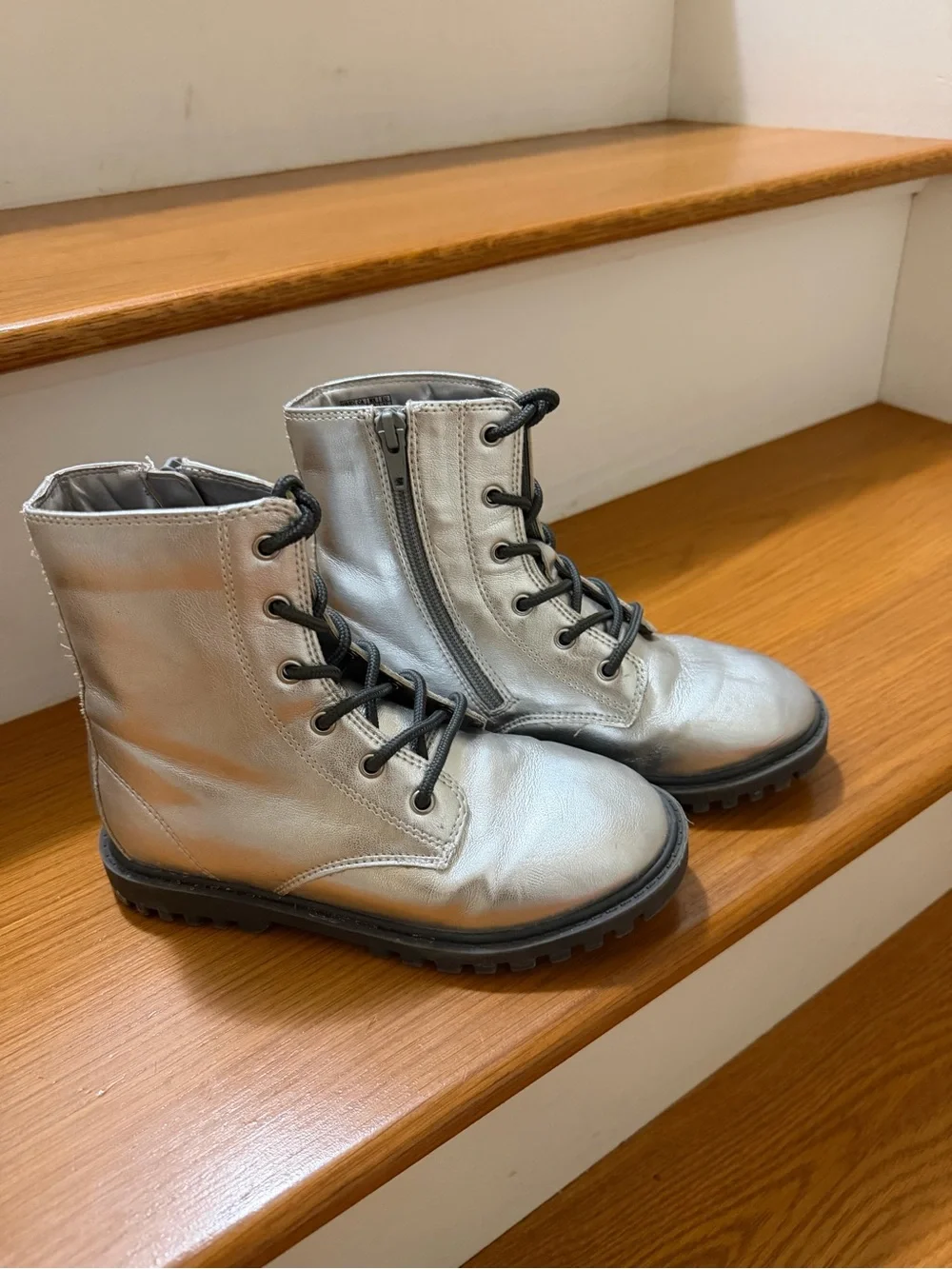 GAP Metallic Silver Lace-Up Combat Boots for Kids